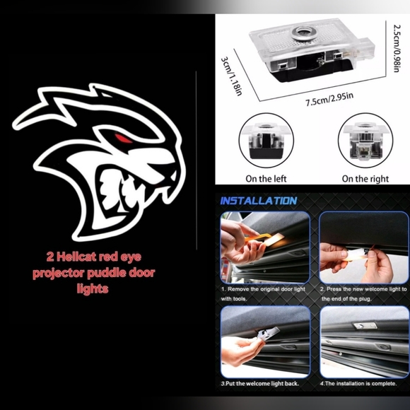 2 Hellcat red eye puddle projector LED ground lights for doors plug and play - Picture 1 of 5